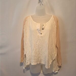 We The Free Beige and Cream 3/4 Sleeve Top